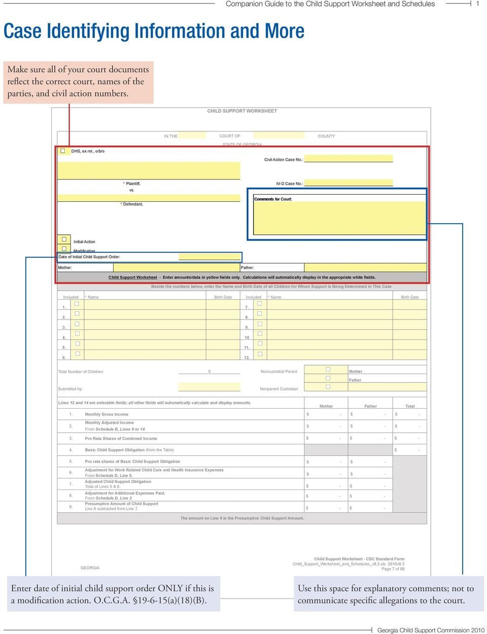 Companion Guide To Child Support Worksheet And Schedules  Pdf