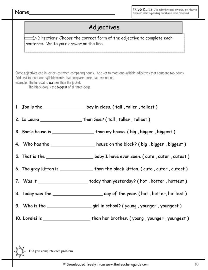 Comparative Adjectives Worksheet