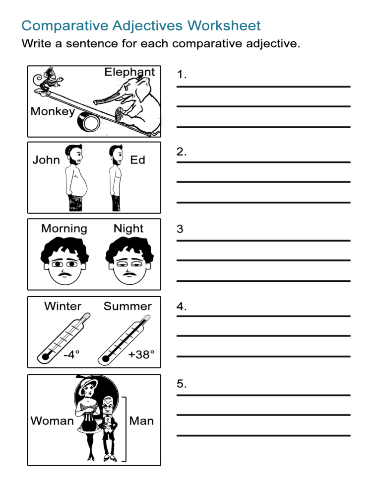 Comparative Adjectives Worksheets For Kids