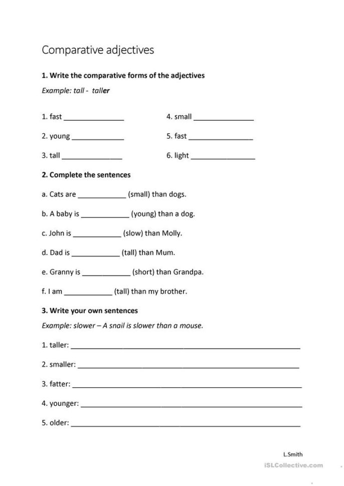 Comparative Adjectives Worksheet Young Learners  English