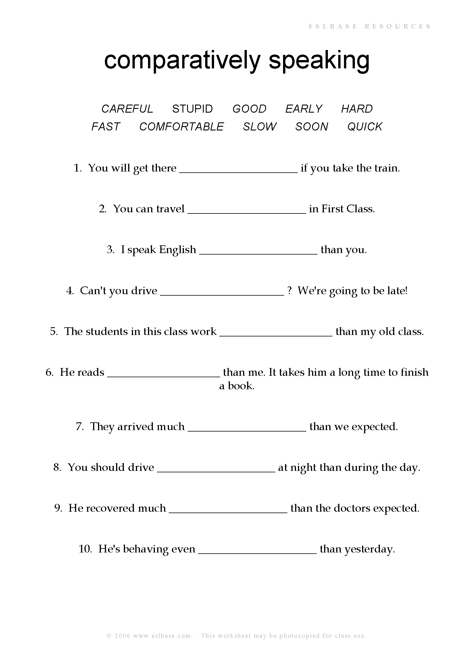 Adverbs That Compare Worksheet 3rd Grade