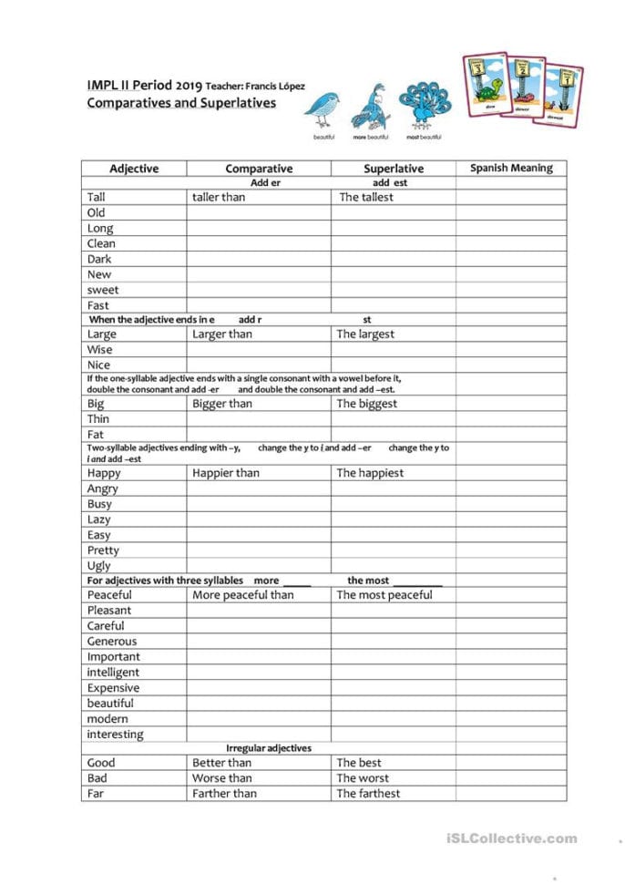 Comparative And Superlative Adjectives English Esl Worksheets Db Excel Com