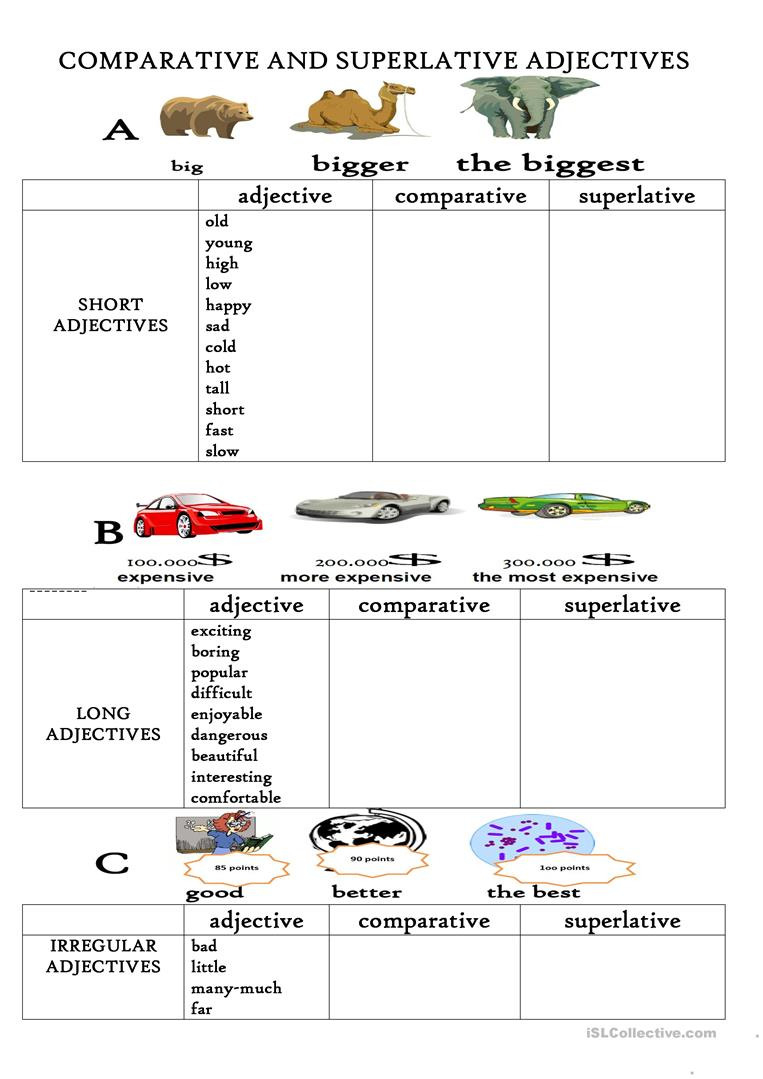 Comparative And Superlative Adjectives  English Esl Worksheets