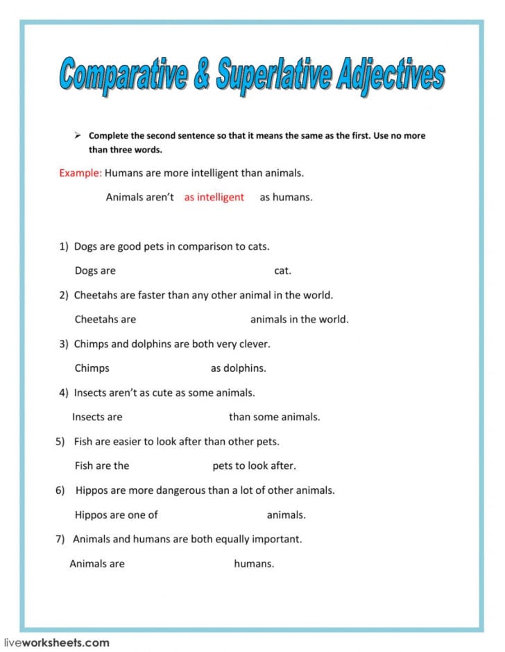 Comparatives And Superlatives Spanish Worksheets
