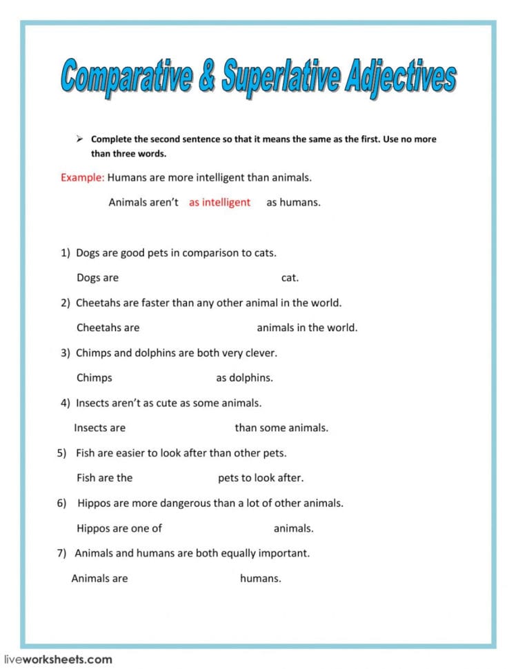 Comparative And Superlative Adjectives Interactive Worksheet Db Excel Com