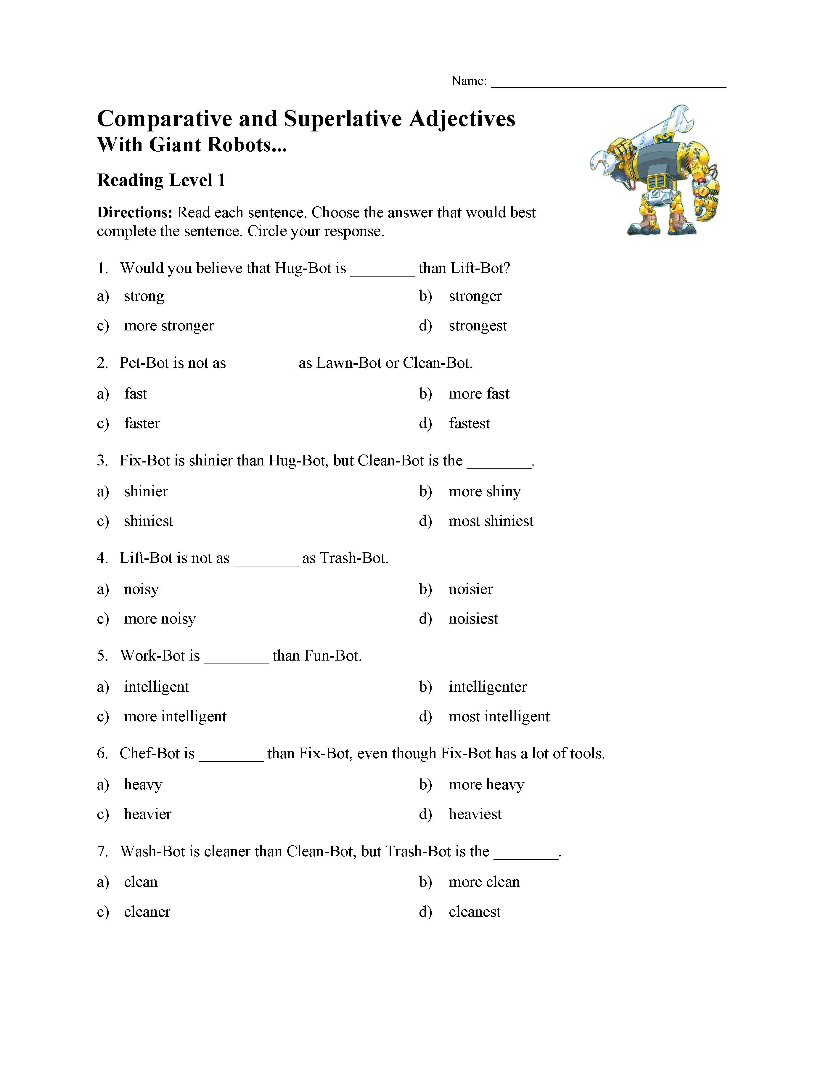 Comparative And Superlative Adjectives Worksheet 5th Grade