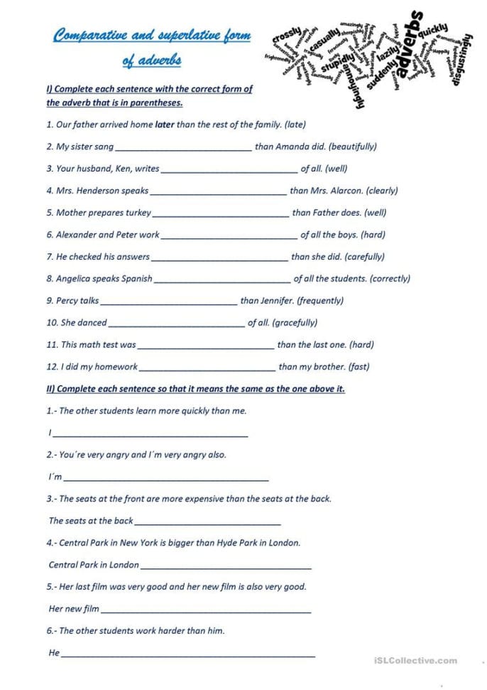Comparative And Superlative Form Of Adverbs  English Esl