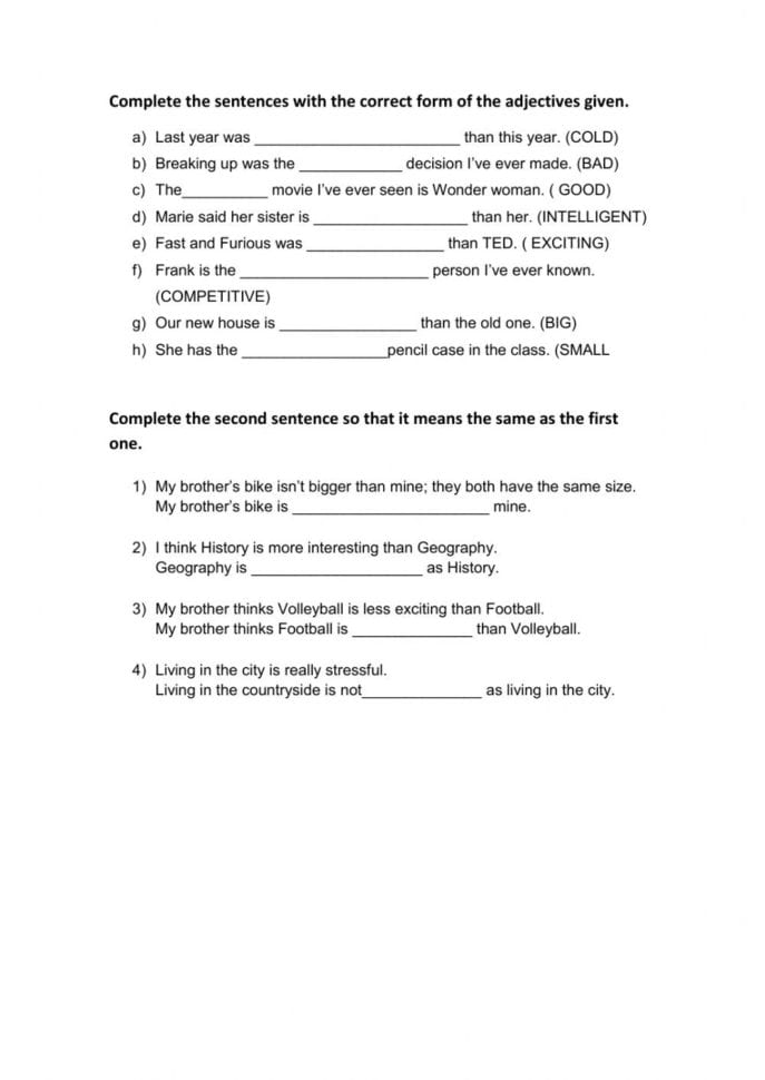 Comparatives  Interactive Worksheet