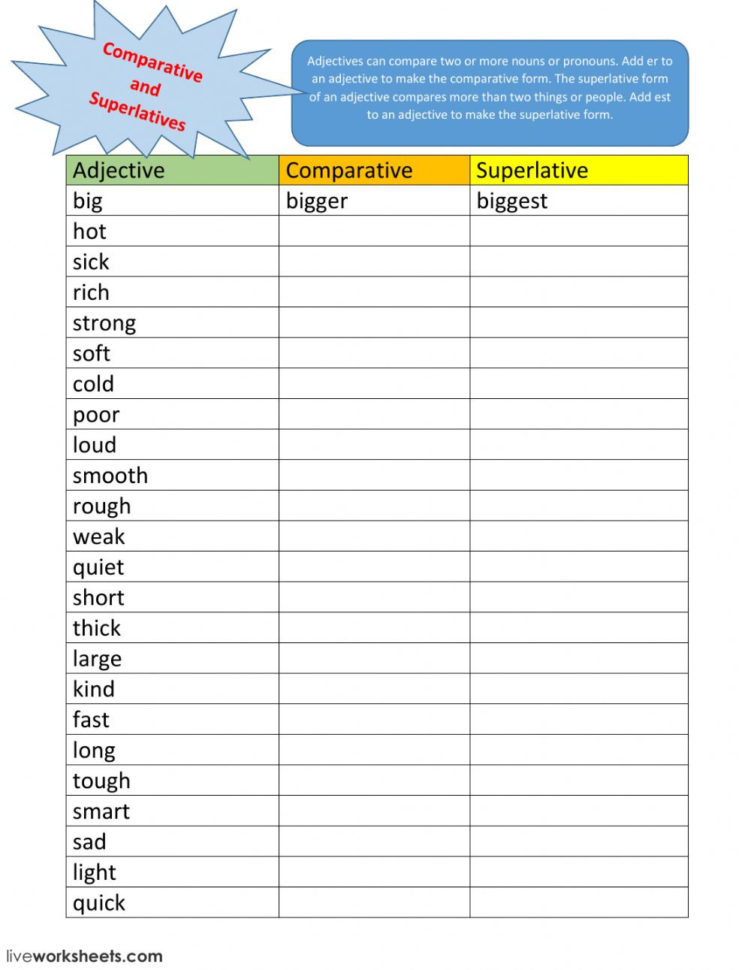 Comparativesuperlative Adjectives  Interactive Worksheet