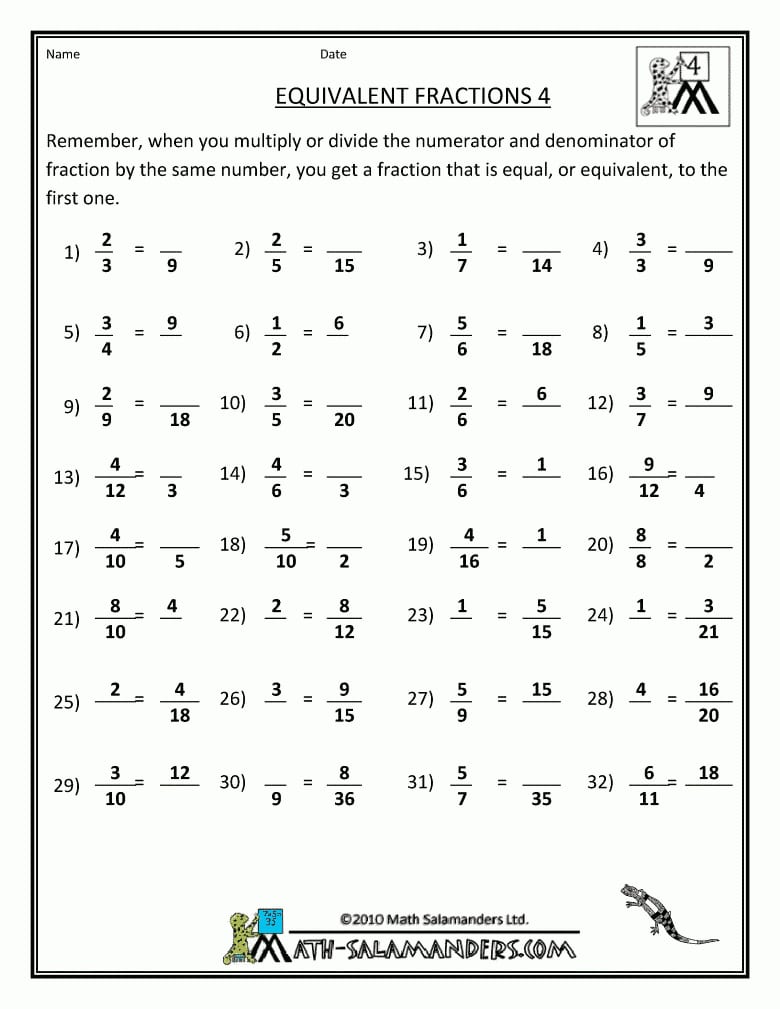 Printable Fraction Worksheets