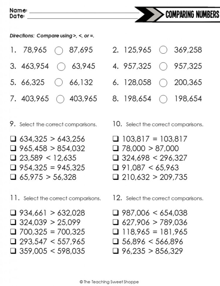 Comparing Numbers Worksheets 4Th Grade  Soccerphysicsonline