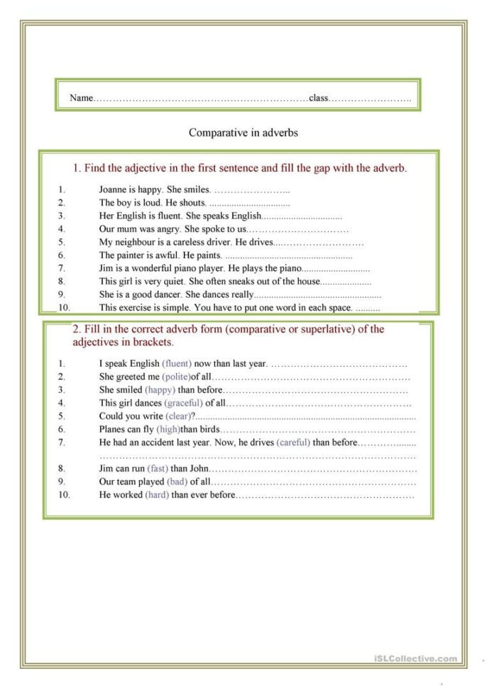 Comparison Of Adverbs  English Esl Worksheets