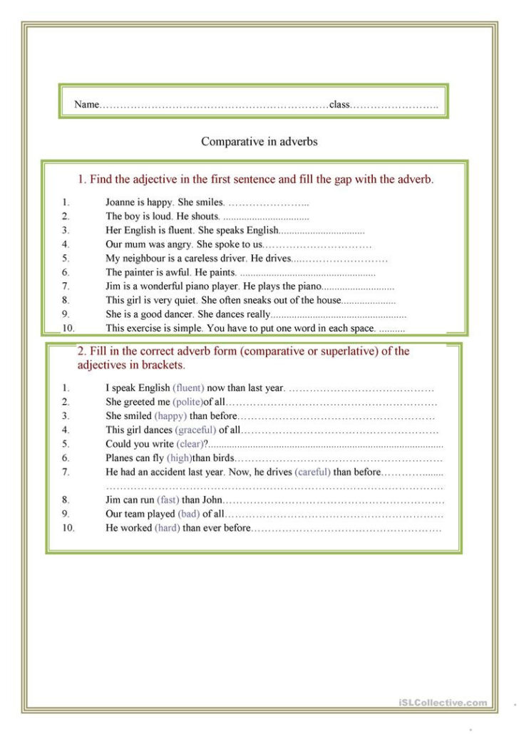 Adverb Worksheets Pdf