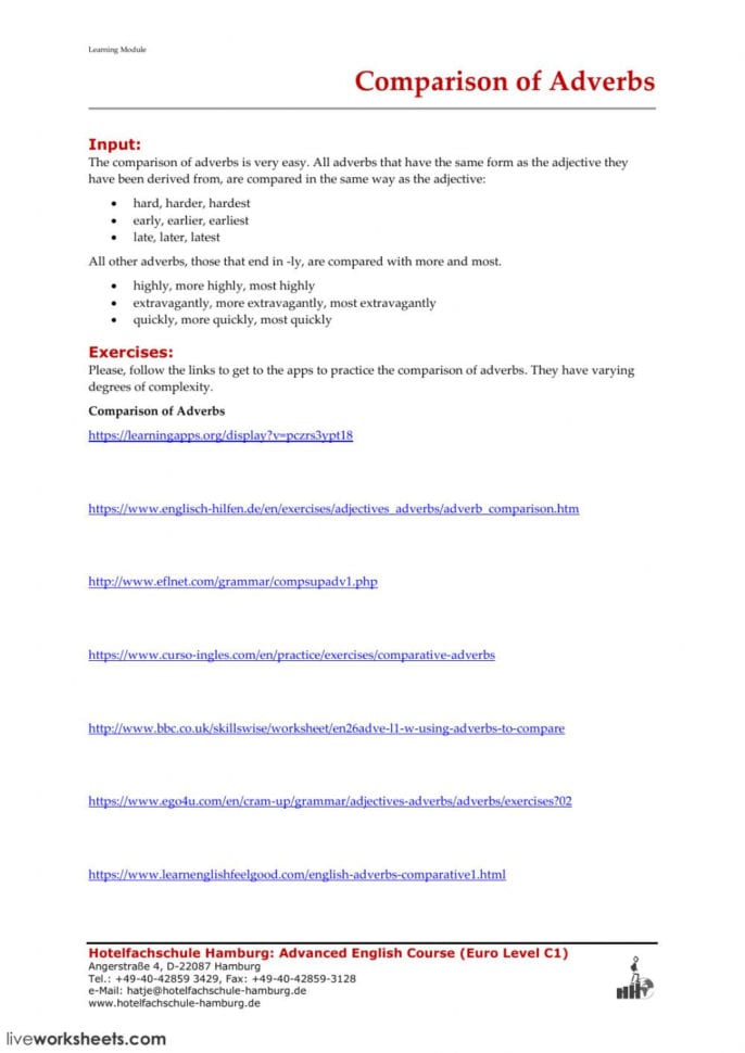 Comparison Of Adverbs Interactive Worksheet