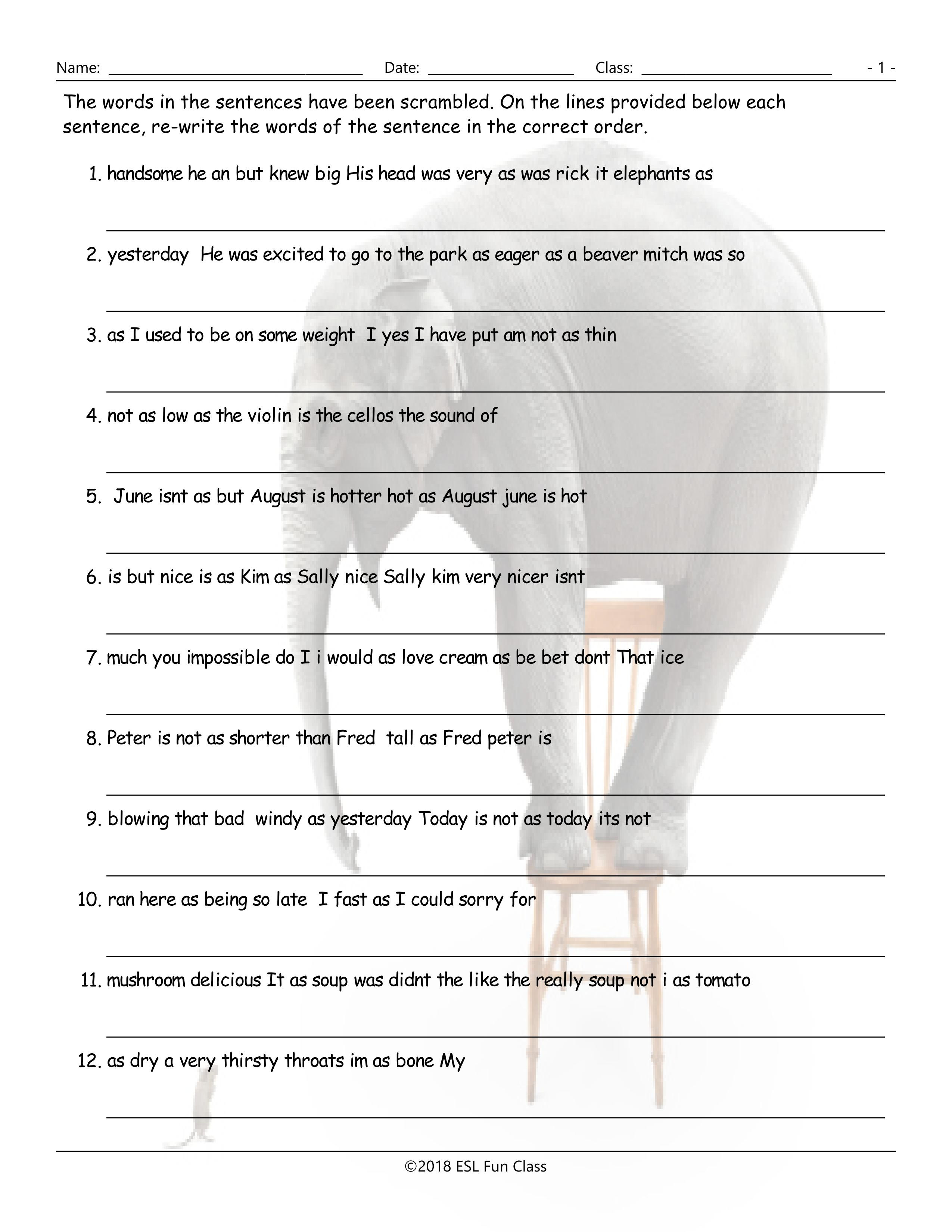 Free Sentence Scramble Worksheets Db excel