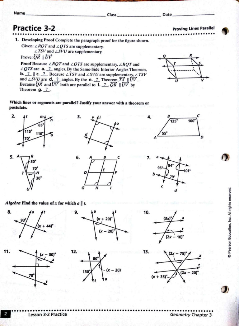 supplementary angle worksheets