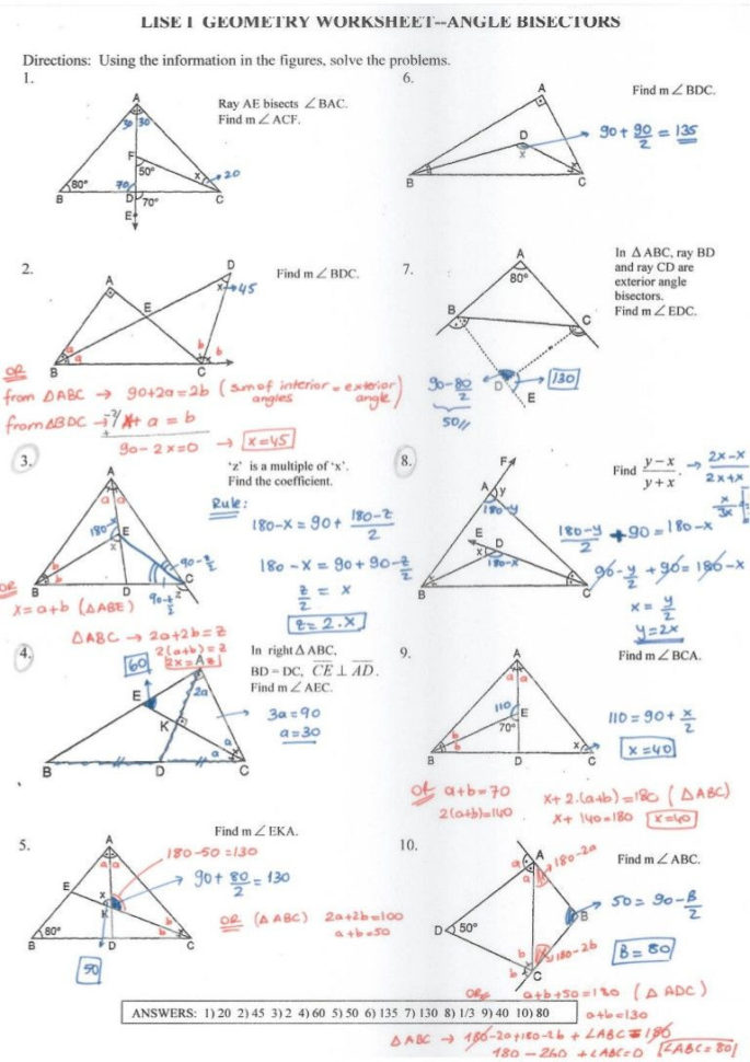 Complementary And Supplementary Angles Worksheet Answers