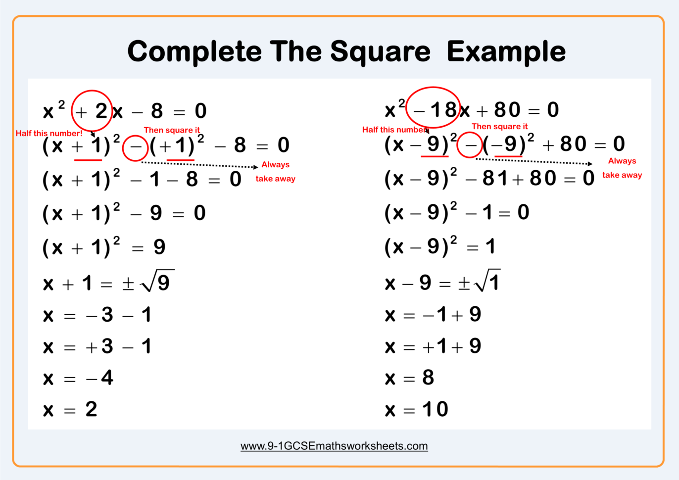 Completing The Square Worksheet Practice Questions  Cazoomy