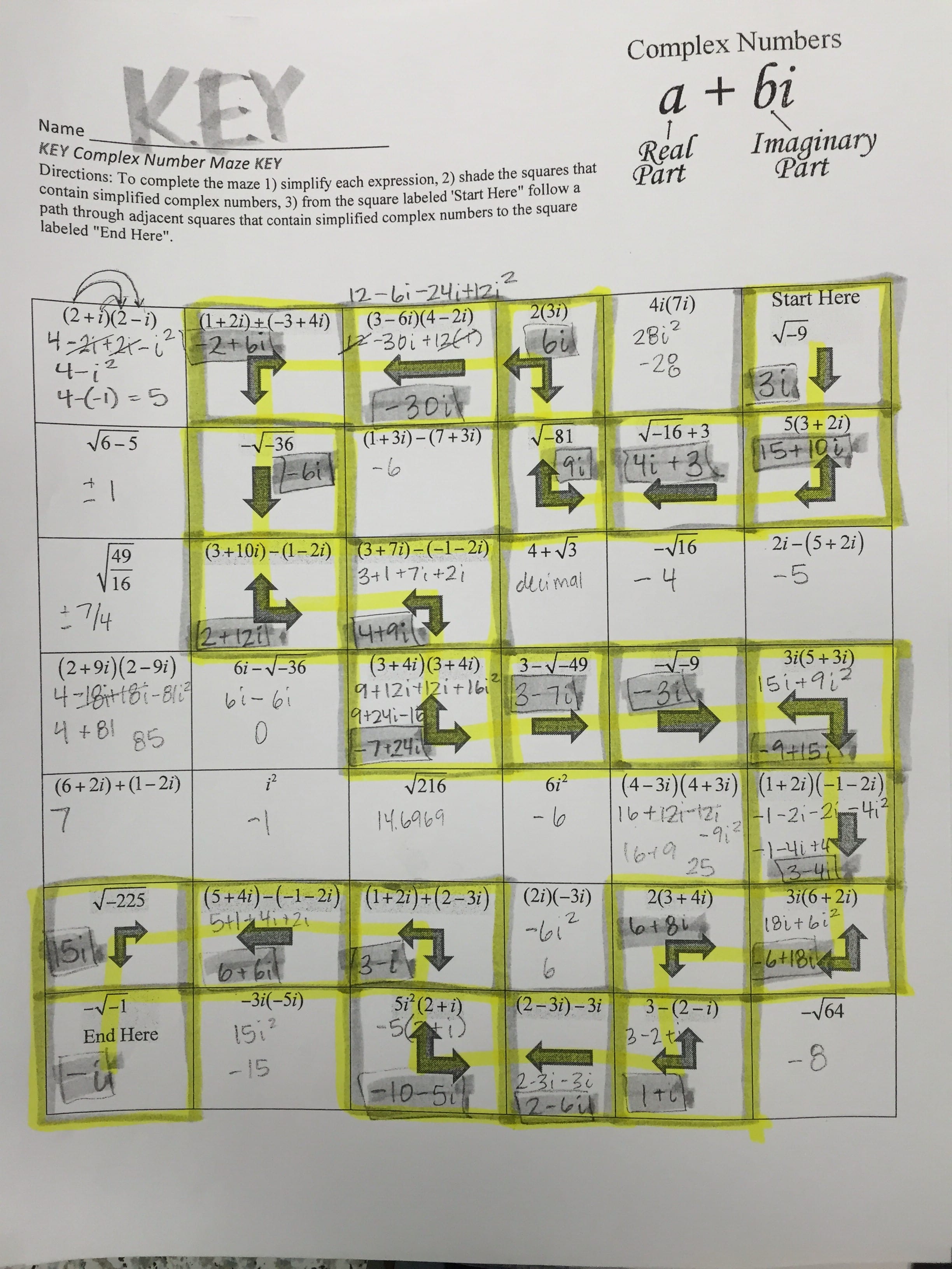 Complex Numbers Maze Worksheet Answers