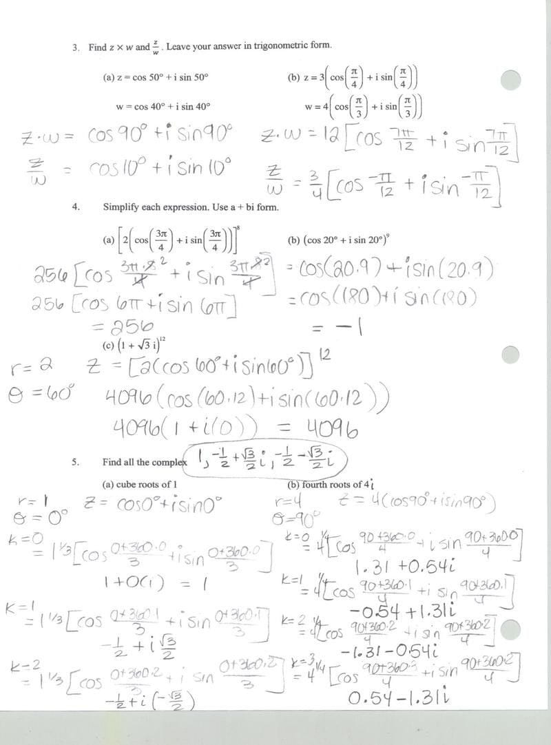 Complex Numbers Worksheet With Answer Key