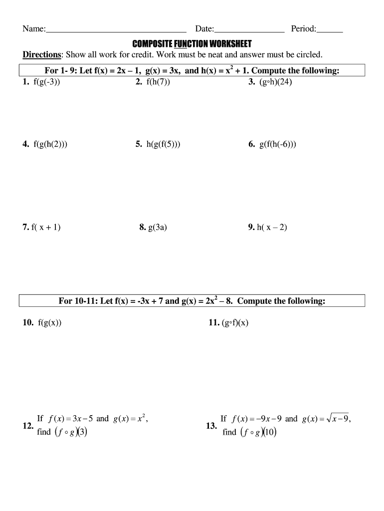 Worksheet About Composite And Inverse Functions With Multiplen Choices