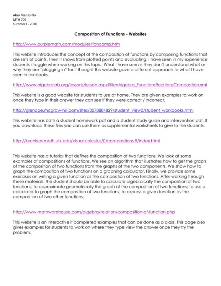 Composition Of Functions  Websites Purplemath