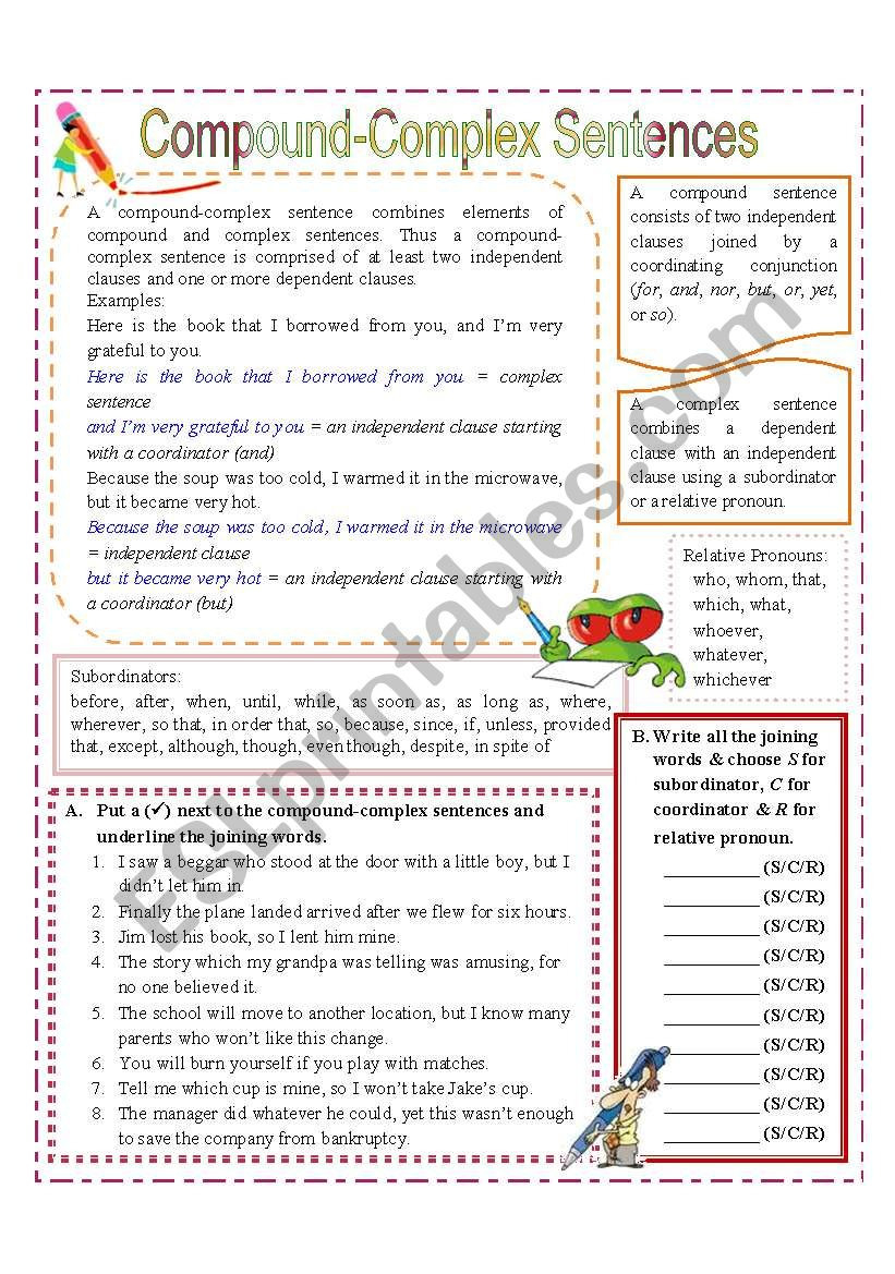 Compound Complex Sentences  Esl Worksheetmissola