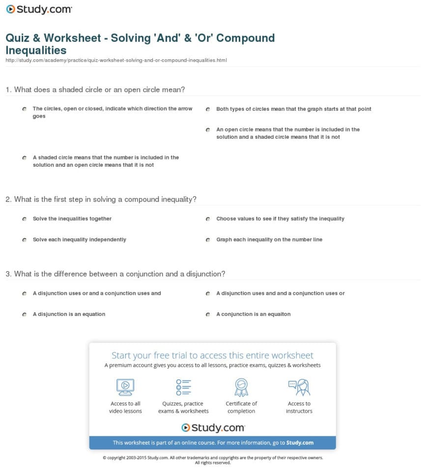 Compound Inequalities Worksheet 4Th Grade Worksheets Text