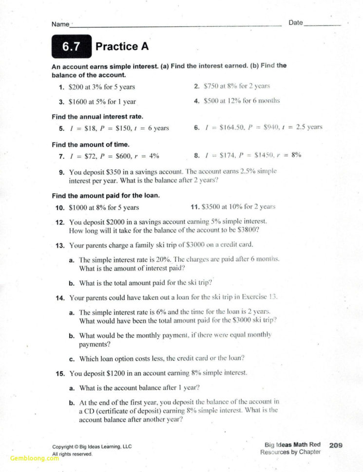 Compound Interest Worksheet Answers