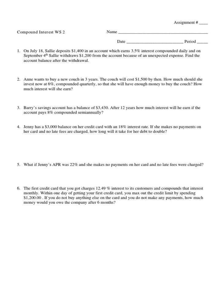 Compound Interest Worksheet 2  Docsharetips