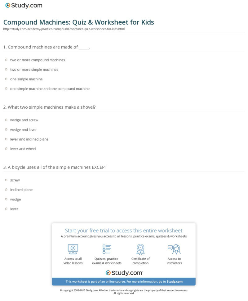 Compound Machines Quiz  Worksheet For Kids  Study