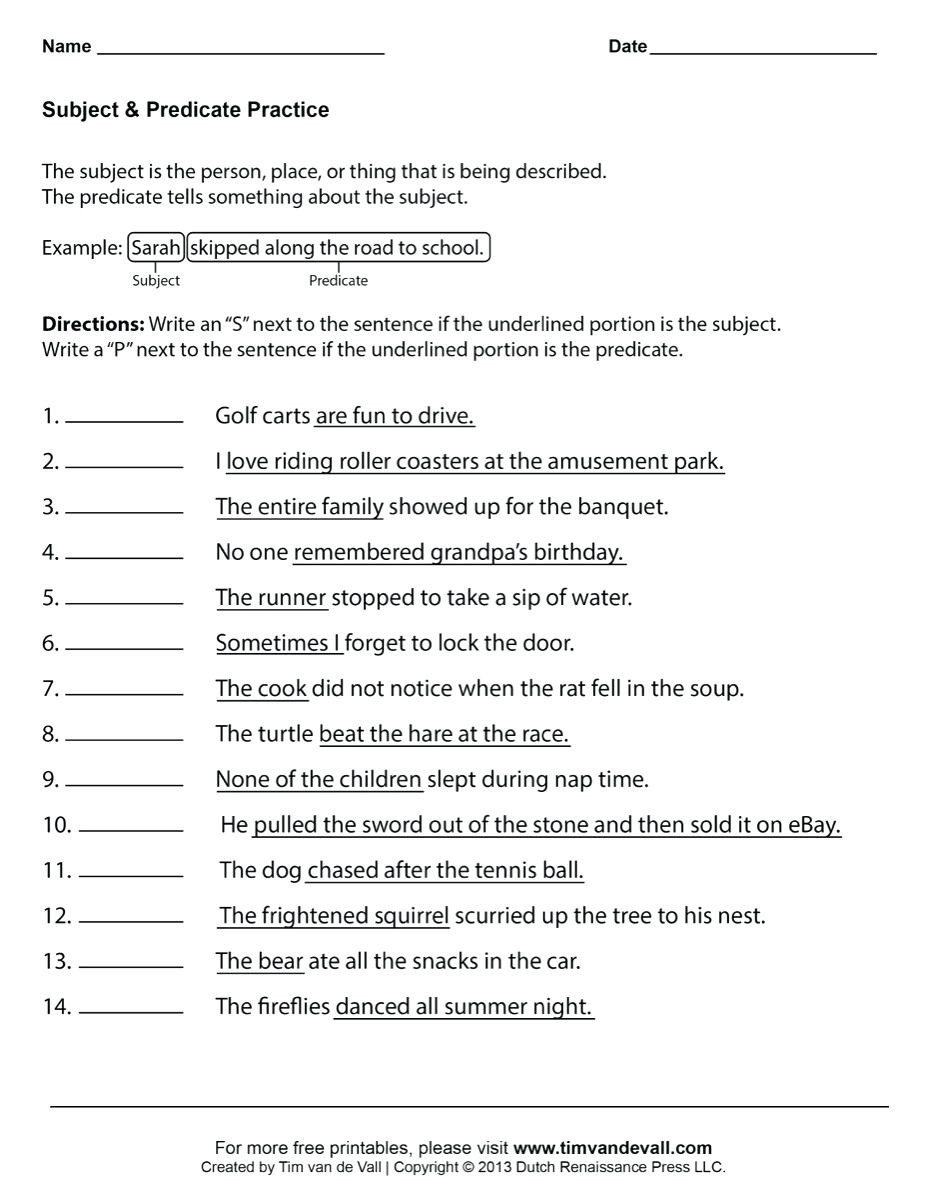 Compound Subject And Compound Predicate Worksheets With Answers Db 