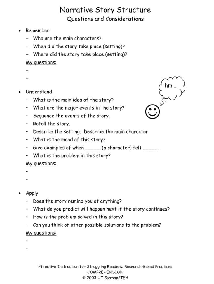 Comprehension Narrative Questions English And Spanish