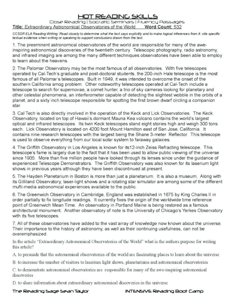 Comprehension Worksheets Grade 8