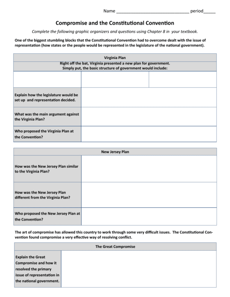 The Constitutional Convention Worksheet Answer Key Db excel