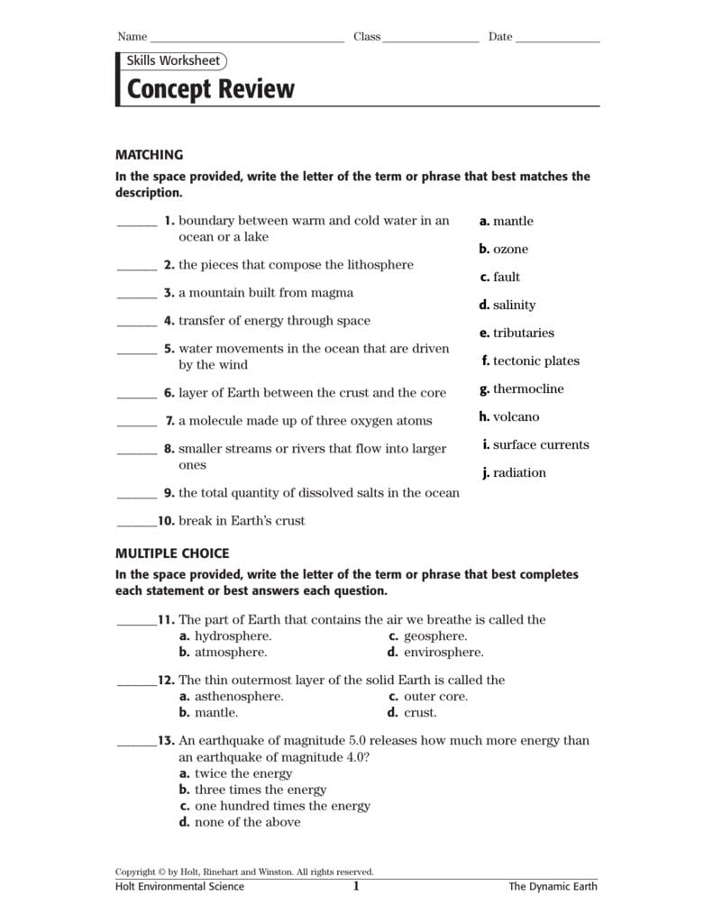 Skills Worksheet Concept Review Answer Key Holt Environmental Science