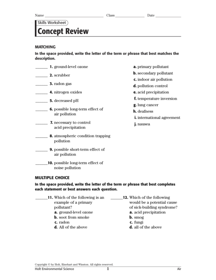 Skills Worksheet Concept Review