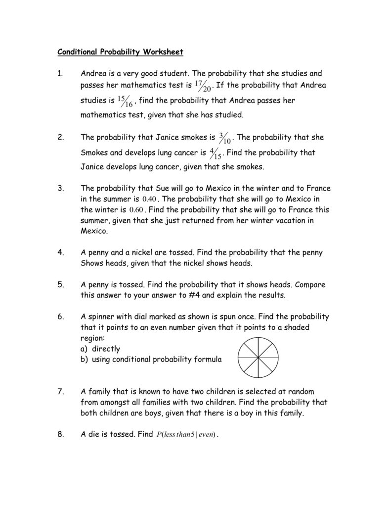Conditional Probability Practice Worksheet Math Worksheets