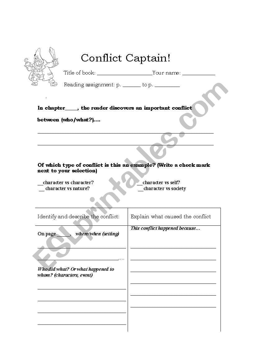 Conflict Captain Literature Circles Role Sheet For