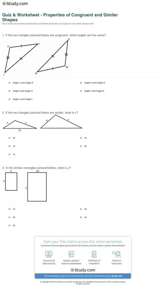 Congruence And Similarity Worksheet With Answers