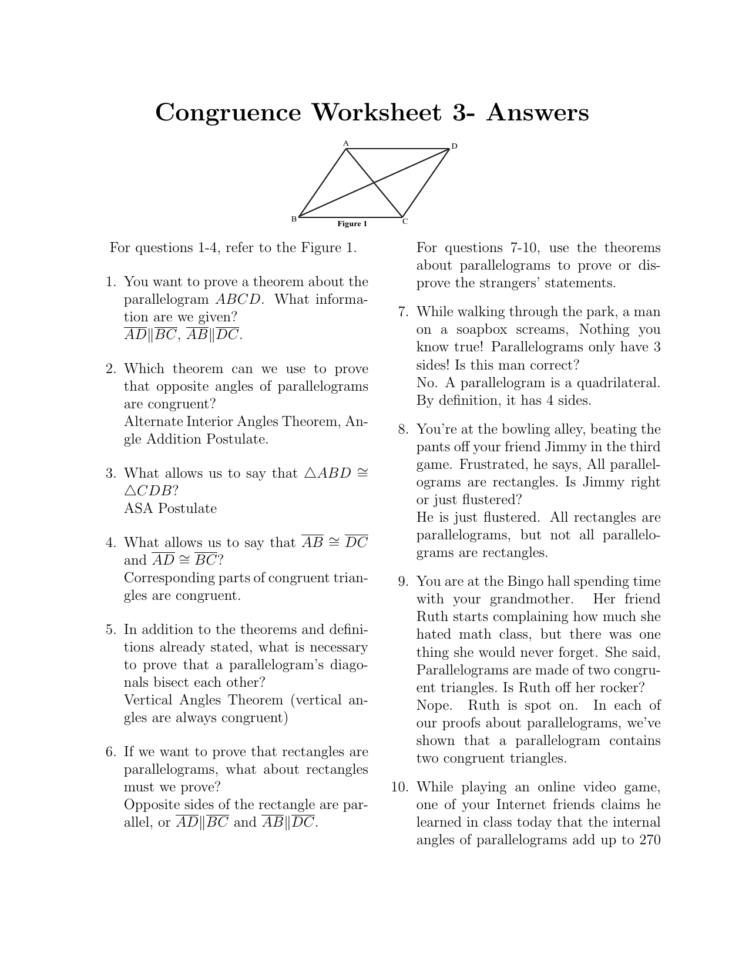 Congruence Worksheet 3 Answers