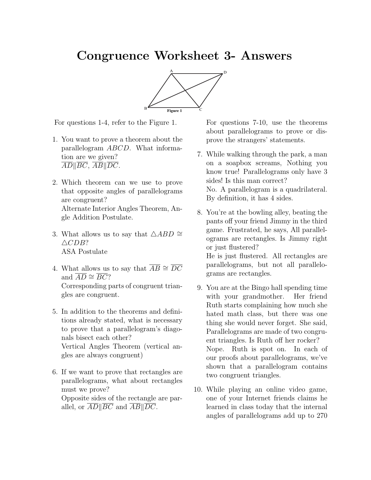 Congruence Worksheet 3 Answers