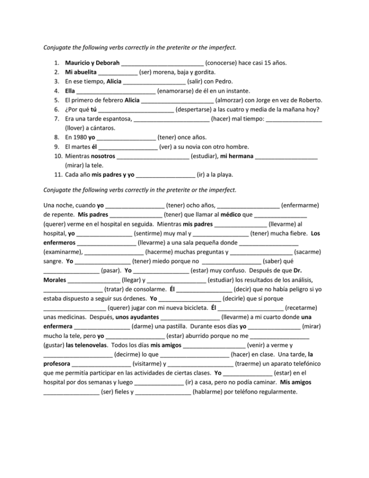 Conjugate The Following Verbs Correctly In The Preterite Or The
