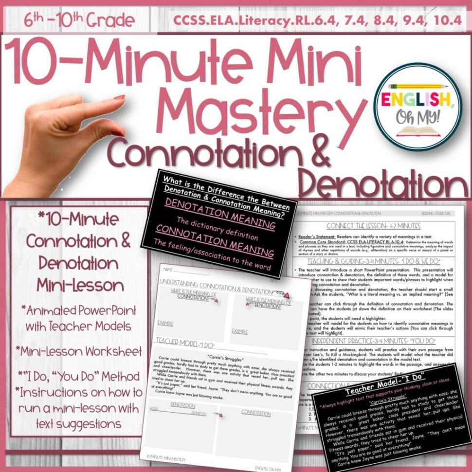 Connotation  Denotation Minilesson 10Minute Mastery Powerpoint Slides   English Oh My