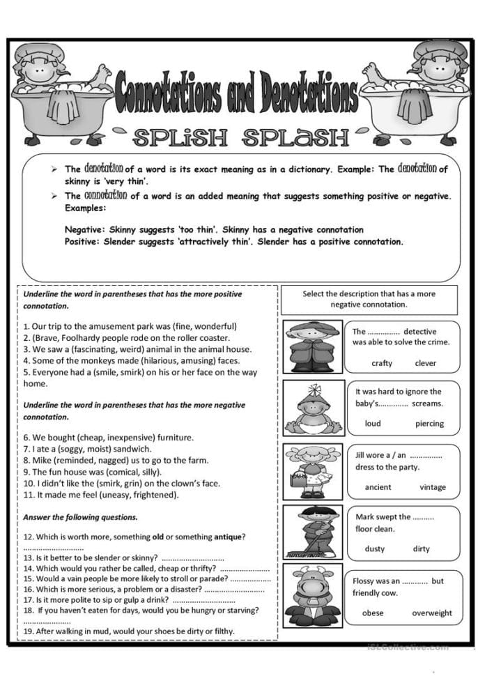 Connotations And Denotation  English Esl Worksheets