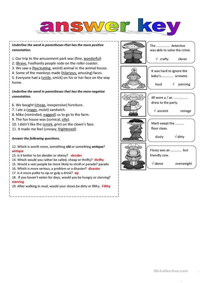 Connotations And Denotation  English Esl Worksheets