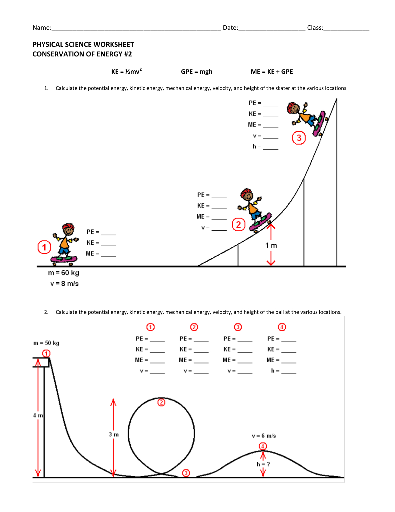 Conservation Of Energy Transformation Math Problems Worksheet