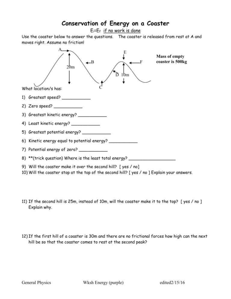 Conservation Of Energy Worksheet Answers
