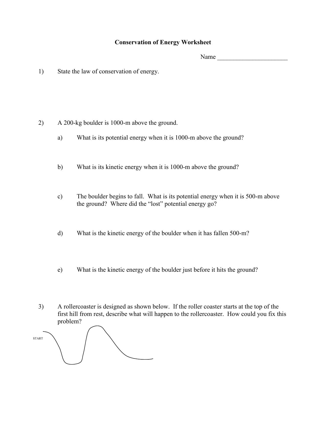 Conservation Of Energy Worksheet