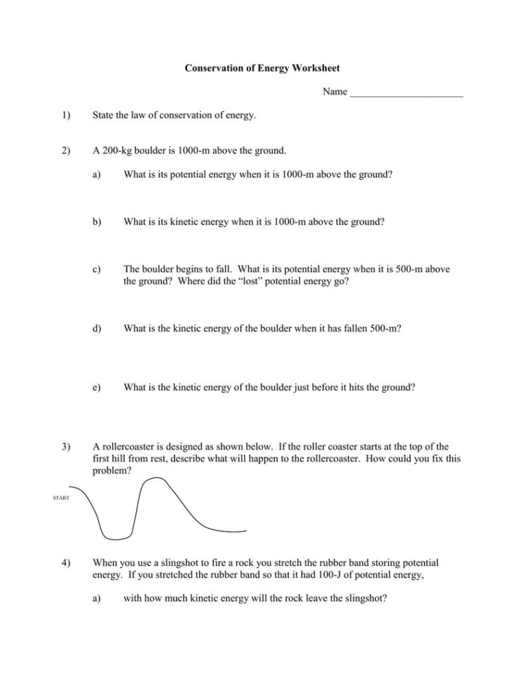 Conservation Of Energy Worksheet Answer Key